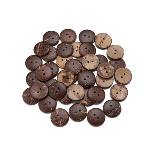 10–100 Stück natürliche Kokosnussschalen-Knöpfe, rund, 2 Löcher, Knöpfe für Handarbeit, Heimdekoration, DIY, Kleidung, Nähzubehör (23 mm - 50 Stück) von SIDIFU