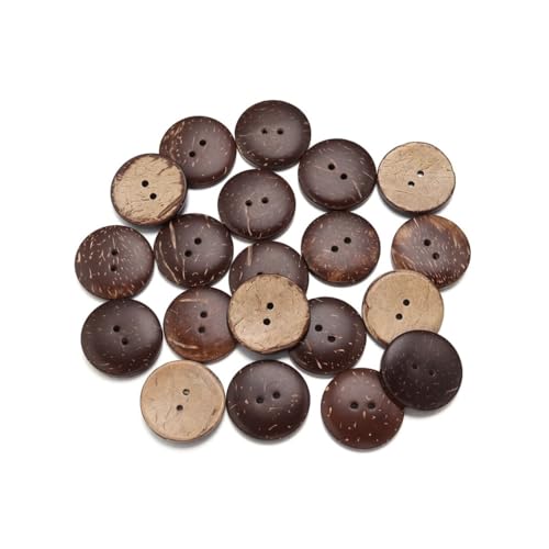 10–100 Stück natürliche Kokosnussschalen-Knöpfe, rund, 2 Löcher, Knöpfe für Handarbeit, Heimdekoration, DIY, Kleidung, Nähzubehör (28 mm - 20 Stück) von SIDIFU