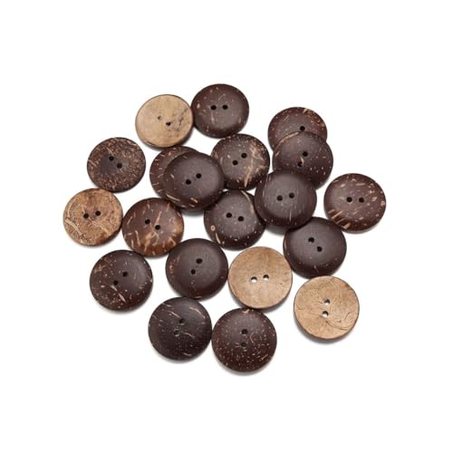 10–100 Stück natürliche Kokosnussschalen-Knöpfe, rund, 2 Löcher, Knöpfe für Handarbeit, Heimdekoration, DIY, Kleidung, Nähzubehör (30 mm - 20 Stück) von SIDIFU