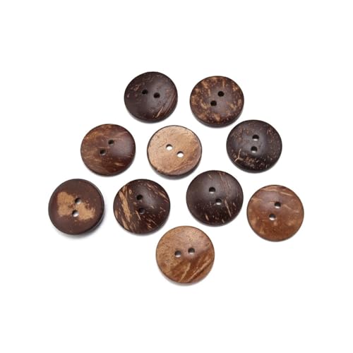 10–100 Stück natürliche Kokosnussschalen-Knöpfe, rund, 2 Löcher, Knöpfe für Handarbeit, Heimdekoration, DIY, Kleidung, Nähzubehör (38 mm - 10 Stück) von SIDIFU