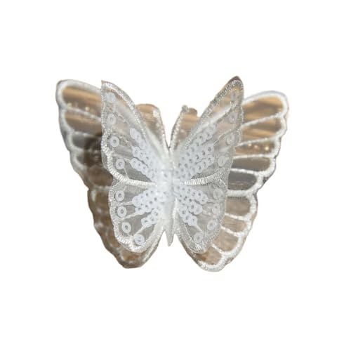 10 Stück/Los weiße Organza-Schmetterlings-Flicken zum Selbermachen, modische Spitzenapplikation für Hochzeitskleidung, dekorative Parches Nähen, Stickerei (F1) von SIDIFU
