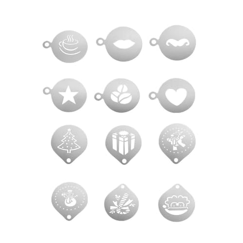 12 x Edelstahl-Schablonen, Barista-Schablonen, Kaffeekunst, Nadeln, Latte-Girlande, Nadelpulver, Streuen 12 x Edelstahl-Schablonen, Barista-Schablonen, Kaffeekunst, Nadeln, Latte-Girlande, Nadelpulver, Streuen von SIDIFU