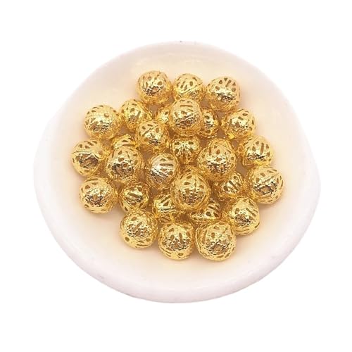150–30 Stück 4/6/8/10 mm hohle Kugel-Blumen-Perlen, Metall-Charms, Abstandshalter, Perlen für Schmuckherstellung, DIY, handgefertigtes Zubehör (01 Gold, 10 mm (30 Stück)) von SIDIFU
