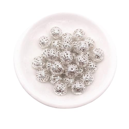 150–30 Stück 4/6/8/10 mm hohle Kugel-Blumen-Perlen, Metall-Charms, Abstandshalter, Perlen für Schmuckherstellung, DIY, handgefertigtes Zubehör (02 Silber, 4 mm (150 Stück)) von SIDIFU
