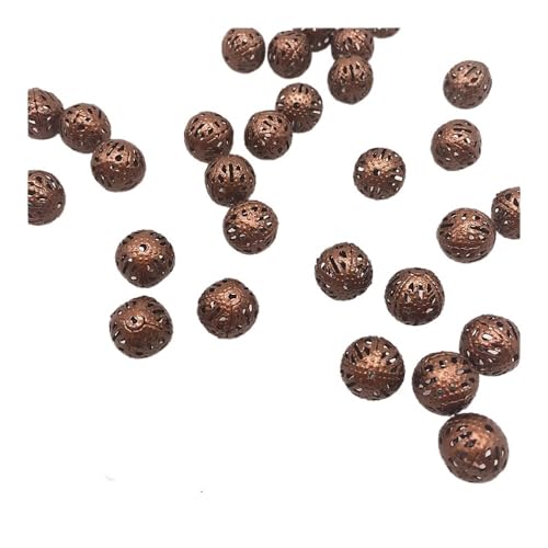150–30 Stück 4/6/8/10 mm hohle Kugel-Blumen-Perlen, Metall-Charms, Abstandshalter, Perlen für Schmuckherstellung, DIY, handgefertigtes Zubehör (05 Bronze-Rot, 10 mm (30 Stück)) von SIDIFU