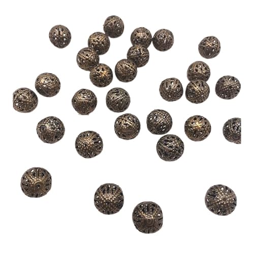 150–30 Stück 4/6/8/10 mm hohle Kugel-Blumenperlen, Metall-Charms, Abstandshalter, Perlen für Schmuckherstellung, DIY, handgefertigtes Zubehör (04 Bronze, 10 mm (30 Stück)) von SIDIFU