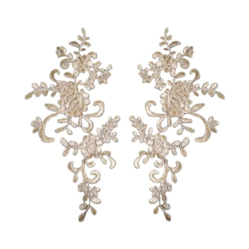 5 Paar bestickte Blumen-Spitzenapplikationen zum Aufnähen, Stoff, exquisite Zierleiste, Bastelaufkleber, Tasche, Kleid, Dekoration (Gold) von SIDIFU