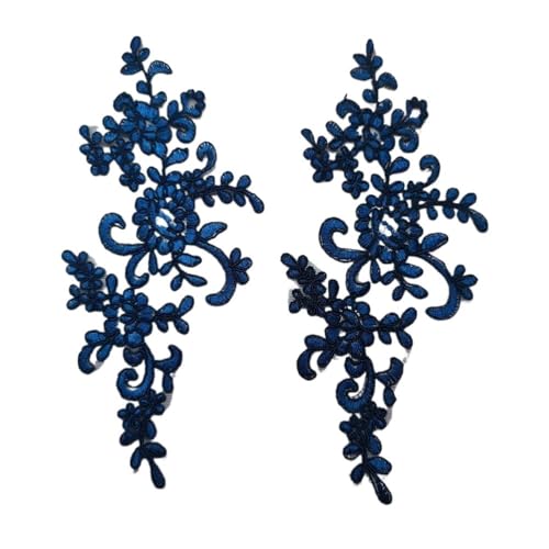 5 Paar bestickte Blumen-Spitzenapplikationen zum Aufnähen, Stoff, exquisite Zierleiste, Bastelaufkleber, Tasche, Kleid, Dekoration (dunkelblau) von SIDIFU