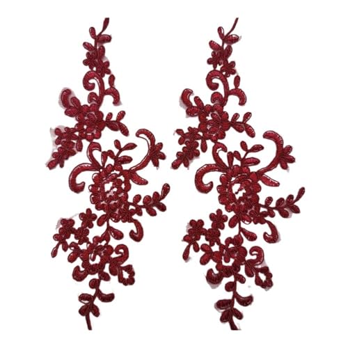 5 Paar bestickte Blumen-Spitzenapplikationen zum Aufnähen auf Stoff, exquisite Besätze, Basteln, Aufkleber, Tasche, Kleid, Dekoration (dunkelrot) von SIDIFU