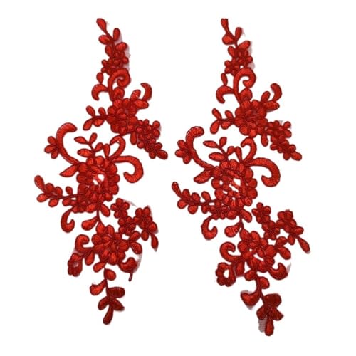 5 Paar bestickte Blumen-Spitzenapplikationen zum Aufnähen auf Stoff, exquisite Besätze, Basteln, Aufkleber, Tasche, Kleid, Dekoration (rot) von SIDIFU