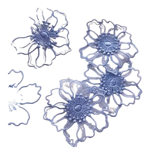 5 Stück doppellagige Spitzenapplikation mit Blumen-Applikation, bestickt, für Bastelarbeiten, Hochzeitskleider, Dekoration, 6,5 cm breit (blau) von SIDIFU
