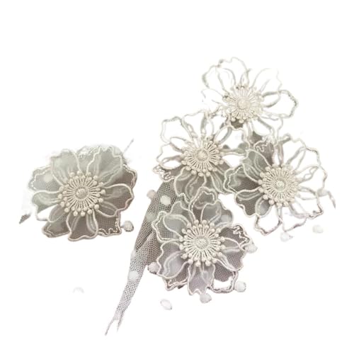 5 Stück doppellagige Spitzenapplikation mit Blumenapplikation, bestickt, für Bastelarbeiten, Hochzeitskleider, Dekoration, 6,5 cm breit (beige) von SIDIFU