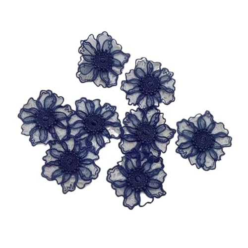 5 Stück doppellagige Spitzenapplikation mit Blumenapplikation, bestickt, für Bastelarbeiten, Hochzeitskleider, Dekoration, 6,5 cm breit (dunkelblau) von SIDIFU