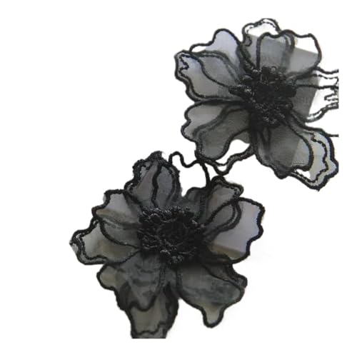 5 Stück doppellagige Spitzenapplikation mit Blumenapplikation, bestickt, für Bastelarbeiten, Hochzeitskleider, Dekoration, 6,5 cm breit (schwarz) von SIDIFU