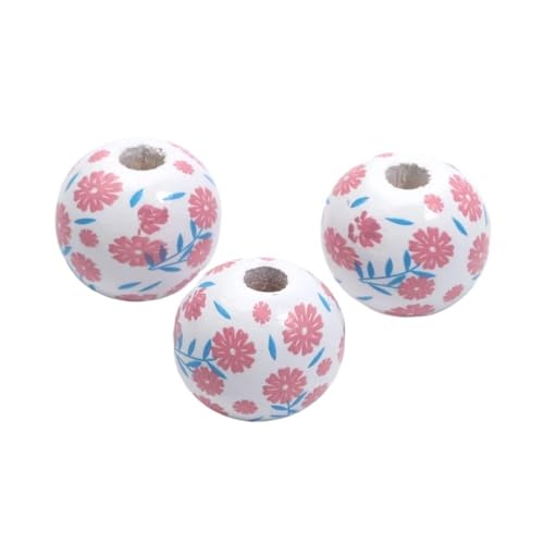 C05603 Holzkugeln, Abstandshalter, 16 mm, bunt, Blumenmuster, 10 Stück, für Schmuckherstellung, handgefertigt, Dekoration, Stiftzubehör von SIDIFU