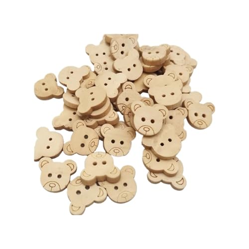Dekorative Holzknöpfe, 20 Stück/50 Stück/100 Stück, natürliche Teddybär-Charms, 2 Löcher, Nähknöpfe für Kinder (50 Stück) von SIDIFU