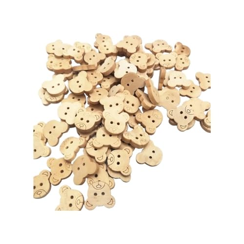 Dekorative Holzknöpfe mit Bären, 20 Stück/50 Stück/100 Stück, natürliche Teddybär-Charms, 2 Löcher, Nähknöpfe für Kinder (100 Stück) von SIDIFU