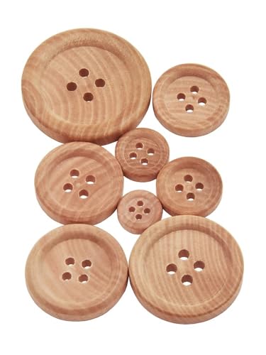 Holzknöpfe mit Kamelien-Holzmaserung, 10 - 30 mm, Nähzubehör, Kleidung, 4 Löcher, 10 Stück und 30 Stück, natürliche Farbe (Durchmesser 20 mm, 30 Stück) von SIDIFU