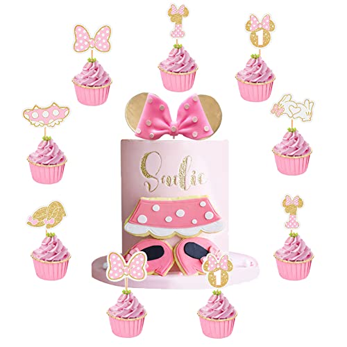 15 Stück Mini Maus Tortendeko,Tortendeko Mouse,Tortendeko Geburtstag With pink bow für Baby Shower Mädchen Kinder Geburtstag Cartoon Party Decor（gold） von SIEBOLD