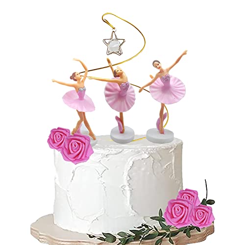 Ballerina Tortendeko Bausatz,Ballerina-Kuchenaufsatz,Ballerina Deko Geburtstag,mit Wunschturm-Ornamenten und imitierten Rosa Rosen für Geburtstag Party Hochzeit Brautparty Party Dekorationen（Rosa） von SIEBOLD