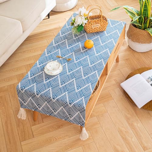 SIELUNO Couchtischdecke, Couchtischhussen für Wohnzimmer, rechteckige Baumwoll-Leinen-Tischdecke mit Quasten-Dekoration, blaue Welle, 50,8 x 152,4 cm SIELUNO Couchtischdecke, Couchtischhussen für Wohnzimmer, rechteckige Baumwoll-Leinen-Tischdecke mit Quasten-Dekoration, blaue Welle, 50,8 x 152,4 cm von SIELUNO