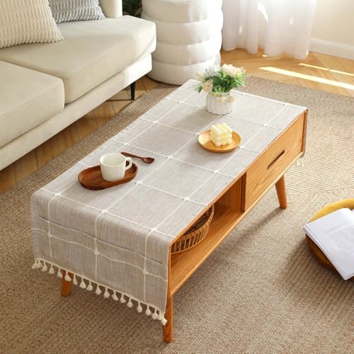 SIELUNO Couchtischdecke, rustikales Bauernhaus, rechteckig, Baumwollleinen, wasserdicht, mit Taschen und Quaste, für Wohnzimmer, Couchtischdekoration, Kaffeetisch, große Plaids, 61 x 162 cm SIELUNO Couchtischdecke, rustikales Bauernhaus, rechteckig, Baumwollleinen, wasserdicht, mit Taschen und Quaste, für Wohnzimmer, Couchtischdekoration, Kaffeetisch, große Plaids, 61 x 162 cm von SIELUNO