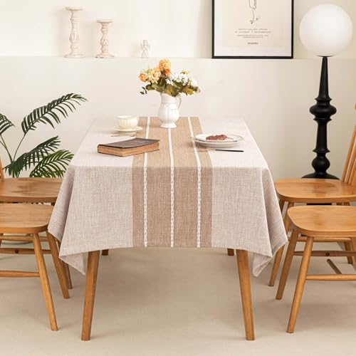 SIELUNO Rechteckige Tischdecke, rustikale Bauernhaus-Tischdecke, Baumwollleinen, wasserdicht, Stickerei, Stoff, Tischdecke für drinnen und draußen, Esstischdekoration, gestreift, kaffeefarben, 137 x SIELUNO Rechteckige Tischdecke, rustikale Bauernhaus-Tischdecke, Baumwollleinen, wasserdicht, Stickerei, Stoff, Tischdecke für drinnen und draußen, Esstischdekoration, gestreift, kaffeefarben, 137 x von SIELUNO