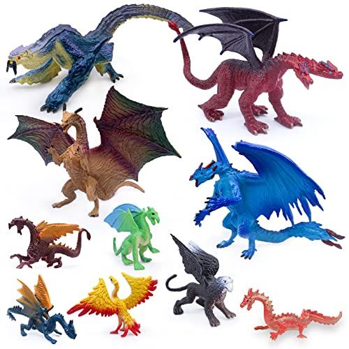 SIENON 10 Stück Drachen-Spielzeugfiguren – 4 Stück 13CM große Drachenfiguren mit 6 Stück 8CM Mini-Drachenspielzeug Stilen, Kinder-Drachenspielzeug für Kuchen Topper SIENON 10 Stück Drachen-Spielzeugfiguren – 4 Stück 13CM große Drachenfiguren mit 6 Stück 8CM Mini-Drachenspielzeug Stilen, Kinder-Drachenspielzeug für Kuchen Topper von SIENON