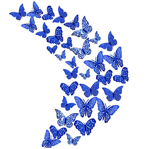 36 Stück hohle königsblaue Schmetterlings-Wandaufkleberdekoration, abnehmbarer Wandaufkleber. von SIKAMARU