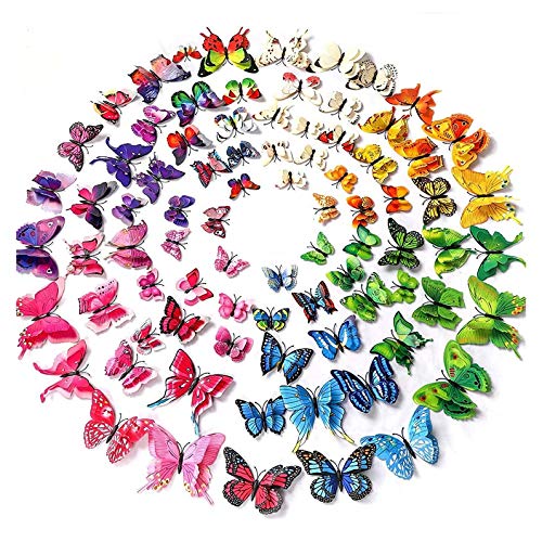 96 3D-Farb-Schmetterlingskunst-Wandaufkleber, Hochzeits- / Geburtstagsfeierdekoration, Kinder- / Kinderzimmer- / Wohnzimmerdekoration, DIY-Wandaufkleber und entfernbare Wandaufkleber. von SIKAMARU