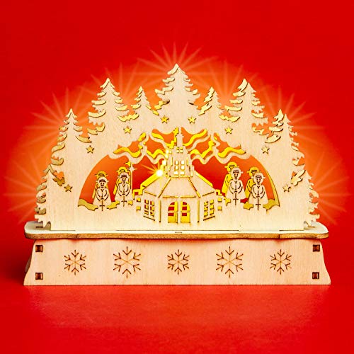 SIKORA LB-Mini Mini Schwibbogen aus Holz mit LED Beleuchtung - viele Motive, Farbe:Motiv Kirche mit Sängern von SIKORA