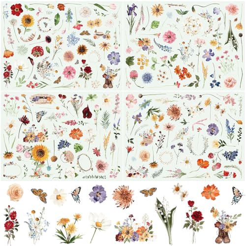 Aquarell Blumen Aufkleber, 177 Stück SILARLAIT Sticker Blumen, Aufkleber zum Basteln PET Dekorativ für Handys Tablets Notizbücher Scrapbook Fotoalbum Sammelalbum Laptops Handwerk von SILARLAIT