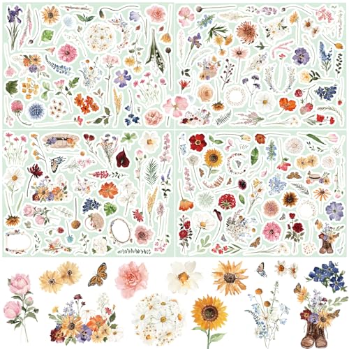 Aquarell Blumen Aufkleber, 177 Stück SILARLAIT Sticker Blumen Dekorativ für Handys Tablets Notizbücher Scrapbook Fotoalbum Sammelalbum Laptops Handwerk von SILARLAIT