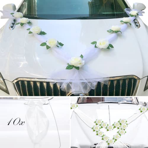 Autoschmuck Hochzeit Motorhaube, Hochzeitsschmuck mit 2m Tüll & 9 Blumen & 10 Autoschleifen, Autoschmuck Braut Paar Rose Deko, Blumenschmuck für Hochzeitsauto, Brautauto Schmuck Hochzeit Autoschmuck Hochzeit Motorhaube, Hochzeitsschmuck mit 2m Tüll & 9 Blumen & 10 Autoschleifen, Autoschmuck Braut Paar Rose Deko, Blumenschmuck für Hochzeitsauto, Brautauto Schmuck Hochzeit von SILARLAIT
