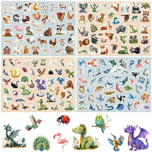 Sticker Tiere Glitzer Aquarell, SILARLAIT 169 Holografische Aufkleber Kinder, Glitzersticker Meerestiere Nutztiere Waldtiere für Mädchen Junge für Tablets Scrapbooking Fotoalbum Sammelalbum Flaschen von SILARLAIT