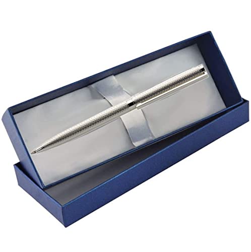 SILBERKANNE Kugelschreiber dünn guilloch 14 cm Premium Silber Plated edel versilbert in Top Verarbeitung. Fertig zum verschenken mit schicker Geschenkverpackung von SILBERKANNE