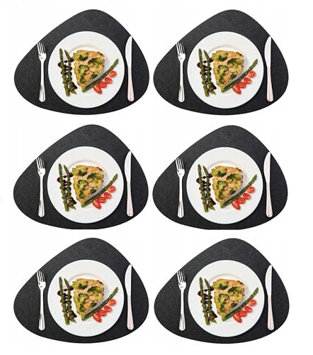 6-Teiliges Set aus Filz Tischuntersetzer Platzset Tischläufer, Tischset Tischunterlagen Platzdeckchen abwaschbar Filzmatte (Oval6 STK., Anthrazite) von SILUK
