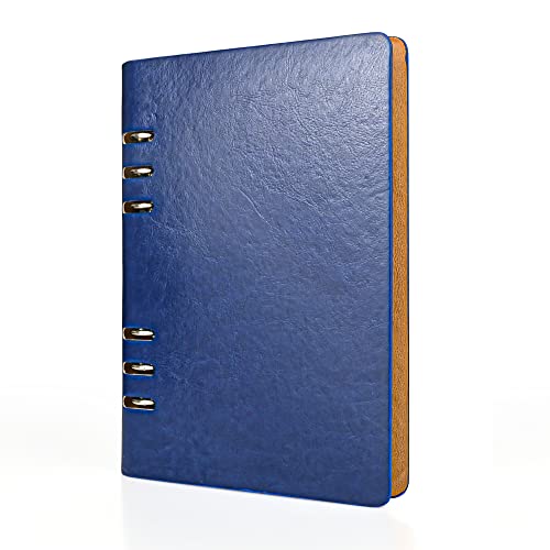 SIMDAO A5 Leder-Notizbuch, Nachfüllbar, Recyceltes Tagebuch 6 Löcher, Ringe, lose Tasche, Leder, nachfüllbar, Hardcover, Tagebuch, Notizbuch für Reisen Studieren, Business, Schreiben(Blau) von SIMDAO