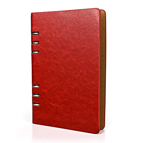 A5-Leder-Notizbuch, nachfüllbar, recyceltes Tagebuch, 6 Löcher, Ringe, lose Tasche, Leder, nachfüllbar, Hardcover, Tagebuch, Notizbuch für Reisen, Mädchen, Jungen, Damen, Herren, Erwachsene (Rot) A5-Leder-Notizbuch, nachfüllbar, recyceltes Tagebuch, 6 Löcher, Ringe, lose Tasche, Leder, nachfüllbar, Hardcover, Tagebuch, Notizbuch für Reisen, Mädchen, Jungen, Damen, Herren, Erwachsene (Rot) von SIMDAO