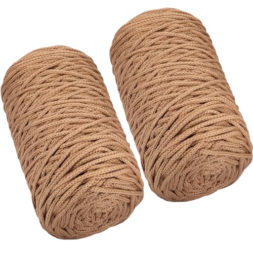 2 Stück 400 g Khaki, 100 % Baumwollgarn, Hohlstrick, Häkelgarn, 300 m, Stoffgarn, rundes Seilgarn für Heimwerker, Handtasche, Geldbörse, Korb, Kissen, Häkeltasche 2 Stück 400 g Khaki, 100 % Baumwollgarn, Hohlstrick, Häkelgarn, 300 m, Stoffgarn, rundes Seilgarn für Heimwerker, Handtasche, Geldbörse, Korb, Kissen, Häkeltasche von SIMEIQI