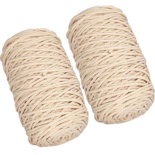 2 Stück 400 g cremefarbenes 100 % Baumwollgarn, hohlgestricktes Häkelgarn, 300 m, Stoffgarn, rundes Seilgarn für Heimwerker, Handtasche, Geldbörse, Korb, Kissen, Häkeltasche 2 Stück 400 g cremefarbenes 100 % Baumwollgarn, hohlgestricktes Häkelgarn, 300 m, Stoffgarn, rundes Seilgarn für Heimwerker, Handtasche, Geldbörse, Korb, Kissen, Häkeltasche von SIMEIQI