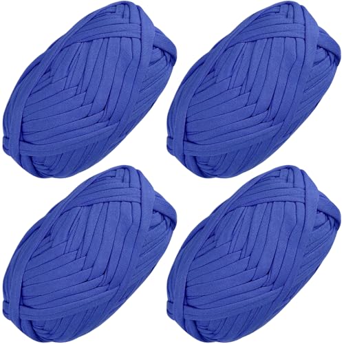 4 PCS Anfänger T-Shirt Garn Elastischen Stoff Häkeln Tuch für DIY Stricken, Spaghetti Dicke Strickgarn für Hand DIY Tasche Decke Kissen Häkeln Projekte, Home Decor (Dunkelblau) von SIMEIQI