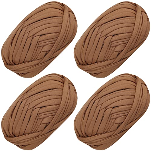4 PCS Anfänger T-Shirt Garn Elastischer Stoff für DIY Stricken, Spaghetti Garn Dicke Strickgarn für Hand DIY Tasche Decke Kissen Häkeln Projekte, Home Decor (Khaki) von SIMEIQI