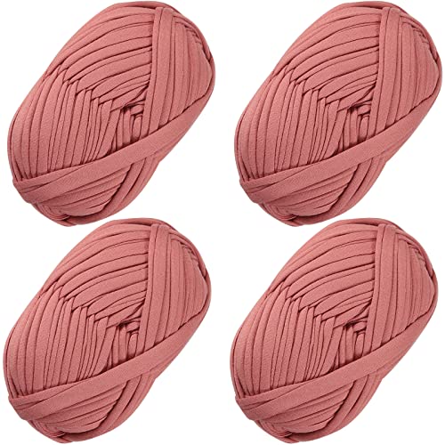 4 PCS Anfänger T-Shirt Garn Elastischen Stoff Häkeln Tuch für DIY Stricken, Spaghetti Garn Dicke für Hand DIY Tasche Decke Kissen Häkeln Projekte, Home Decor (Beige-Rosa) von SIMEIQI
