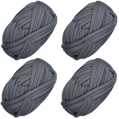 4 PCS Anfänger T-Shirt Garn Elastischen Stoff Häkeln Tuch für DIY Stricken, Spaghetti Dicke Strickgarn für Hand DIY Tasche Decke Kissen Häkeln Projekte, Home Decor (Dunkelgrau) von SIMEIQI