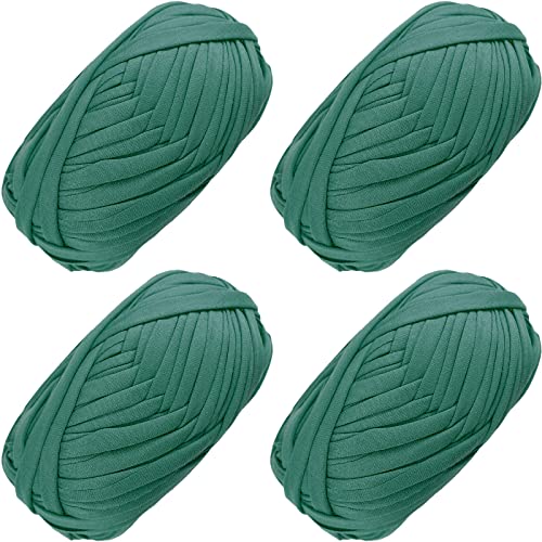 4 PCS Anfänger T-Shirt Garn Elastischen Stoff Häkeln Tuch für DIY Stricken, Spaghetti Dicke Strickgarn für Hand DIY Tasche Decke Kissen Häkeln Projekte, Home Decor (Dunkelgrün) von SIMEIQI