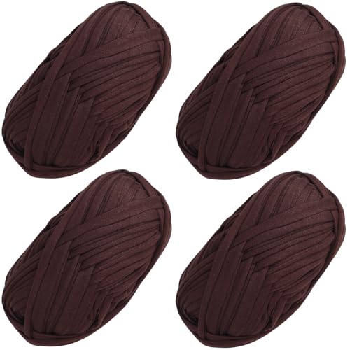 4 PCS Anfänger T-Shirt Garn Elastischen Stoff Häkeln Tuch für DIY Stricken, Spaghetti Dicke Strickgarn für Hand DIY Tasche Decke Kissen Häkeln Projekte, Home Decor (Kaffee) von SIMEIQI