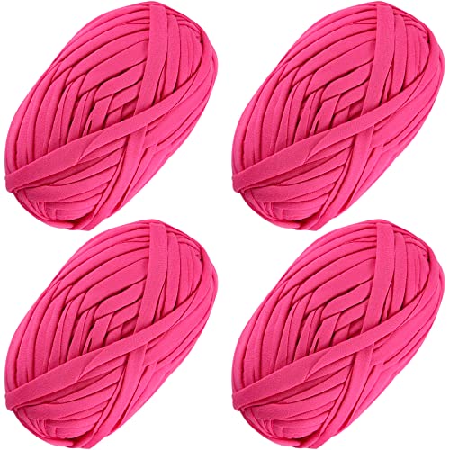 4 PCS Anfänger T-Shirt Garn elastischen Stoff häkeln Tuch Garn für DIY Stricken, Spaghetti Garn dicke Strickgarn für Hand DIY Tasche Decke Kissen Häkeln Projekte, Home Decor (Rosarot) von SIMEIQI