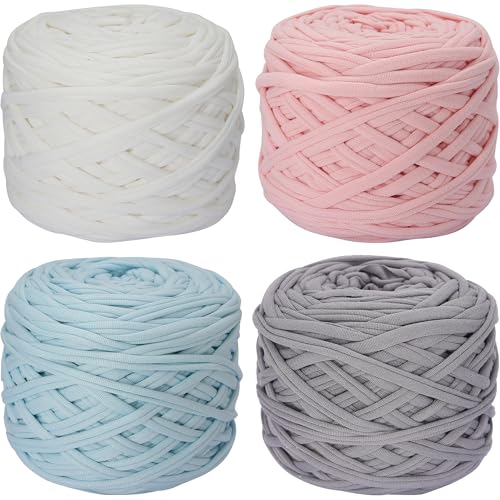 4 Stück 800 g T-Shirt-Garn, elastischer Stoff, Häkeltuch für DIY-Stricken, Spaghetti-dickes Garn für Handarbeiten, Taschen, Korb, Kissen, Häkelprojekte, Heimdekoration (weiß + rosa + blau + grau) 4 Stück 800 g T-Shirt-Garn, elastischer Stoff, Häkeltuch für DIY-Stricken, Spaghetti-dickes Garn für Handarbeiten, Taschen, Korb, Kissen, Häkelprojekte, Heimdekoration (weiß + rosa + blau + grau) von SIMEIQI