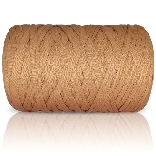 400g T-Shirt Garn elastische Stoff häkeln Tuch Garn für DIY Stricken, 130 Yards Spaghetti Garn dicke Strickgarn für Hand DIY Tasche Korb Kissen Häkeln Projekte, Home Decor（Braun） von SIMEIQI